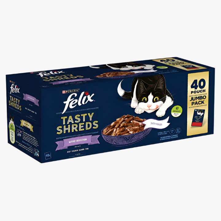 Felix Tasty Shreds Adult Wet Cat Food – Mixed Selection in Gravy 40 x 80g Pouches - Onestop Store
