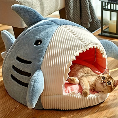 Cozy Shark Cat Cave Bed with AntiSlip Bottom and Removable Washable Cushion  Perfect for Indoor Cats and Small Dogs Blue SML